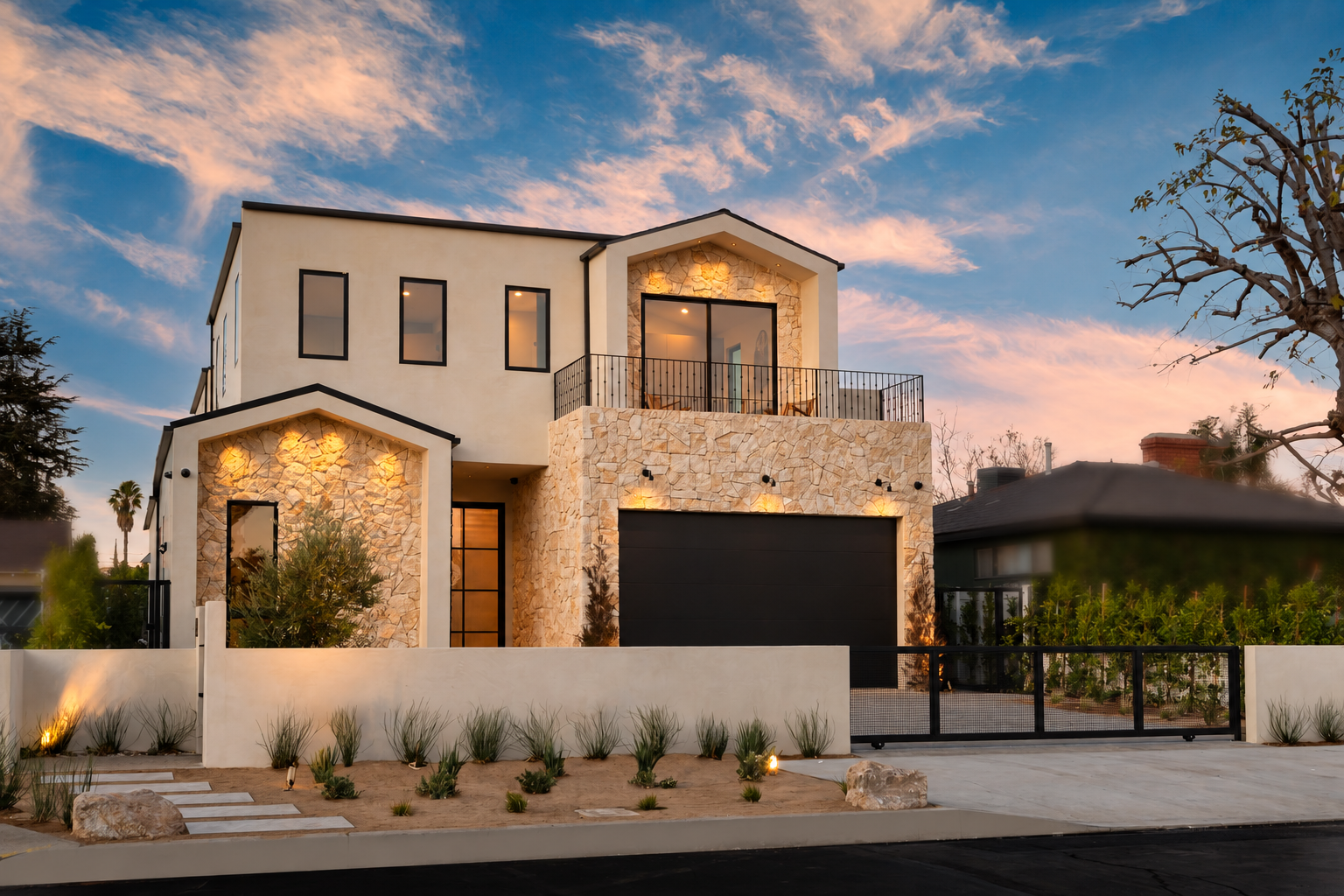 Modern Los Angeles home and landscaped front yard by Thynk Yard